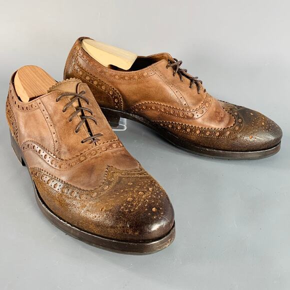 PAUL SMITH Size 9 Brown Distressed Leather Wingtip Oxford Lace-Up Shoes - Picture 1 of 9